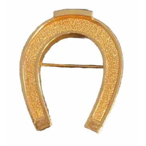 Rare Vintage Napier Signed Horseshoe Brooch Pin Gold Tone Equestrian Horse Retro - Picture 2 of 15